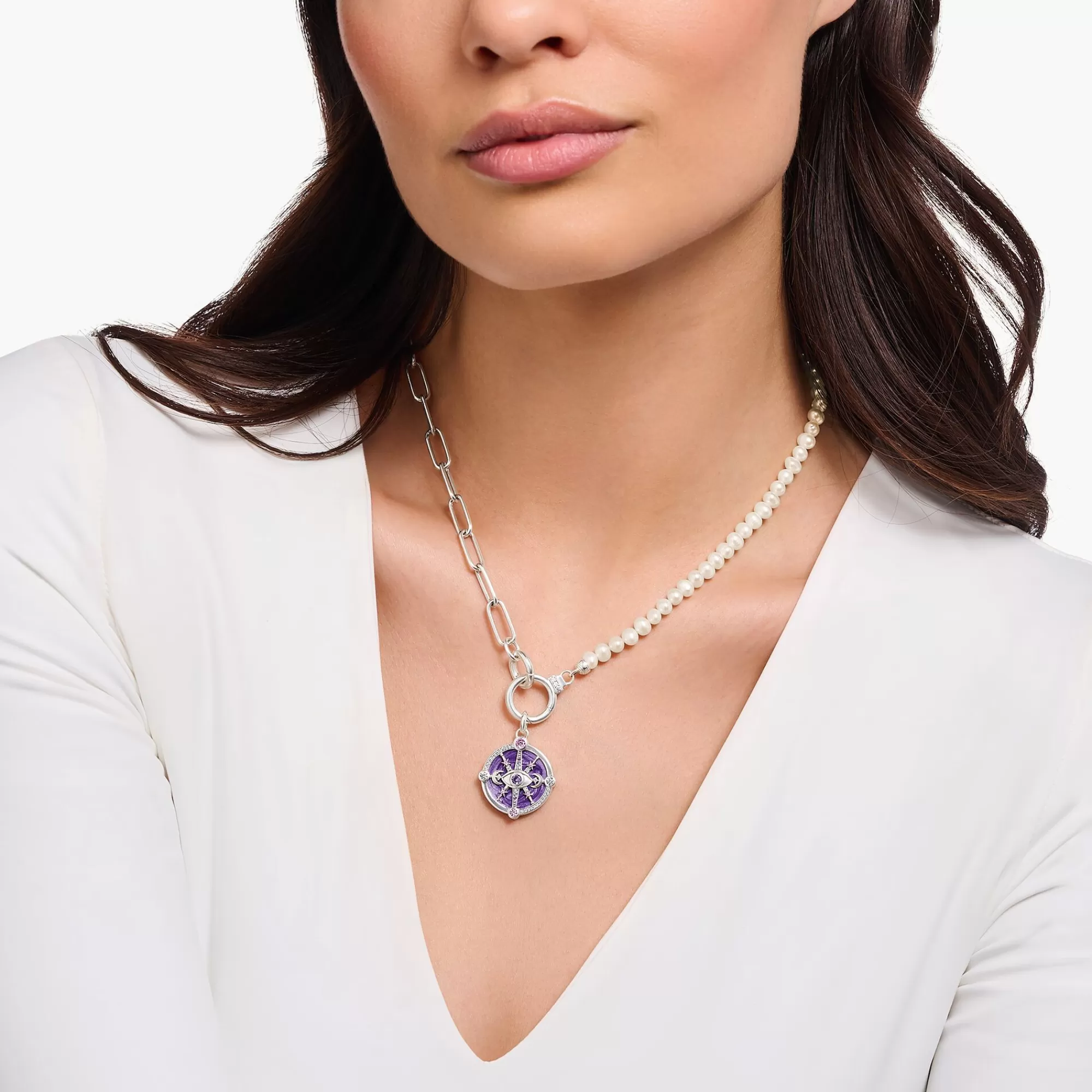 Hot THOMAS SABO Collier aus Süßwasserzuchtperlen und Gliederkette mit weißen Steinen Silber