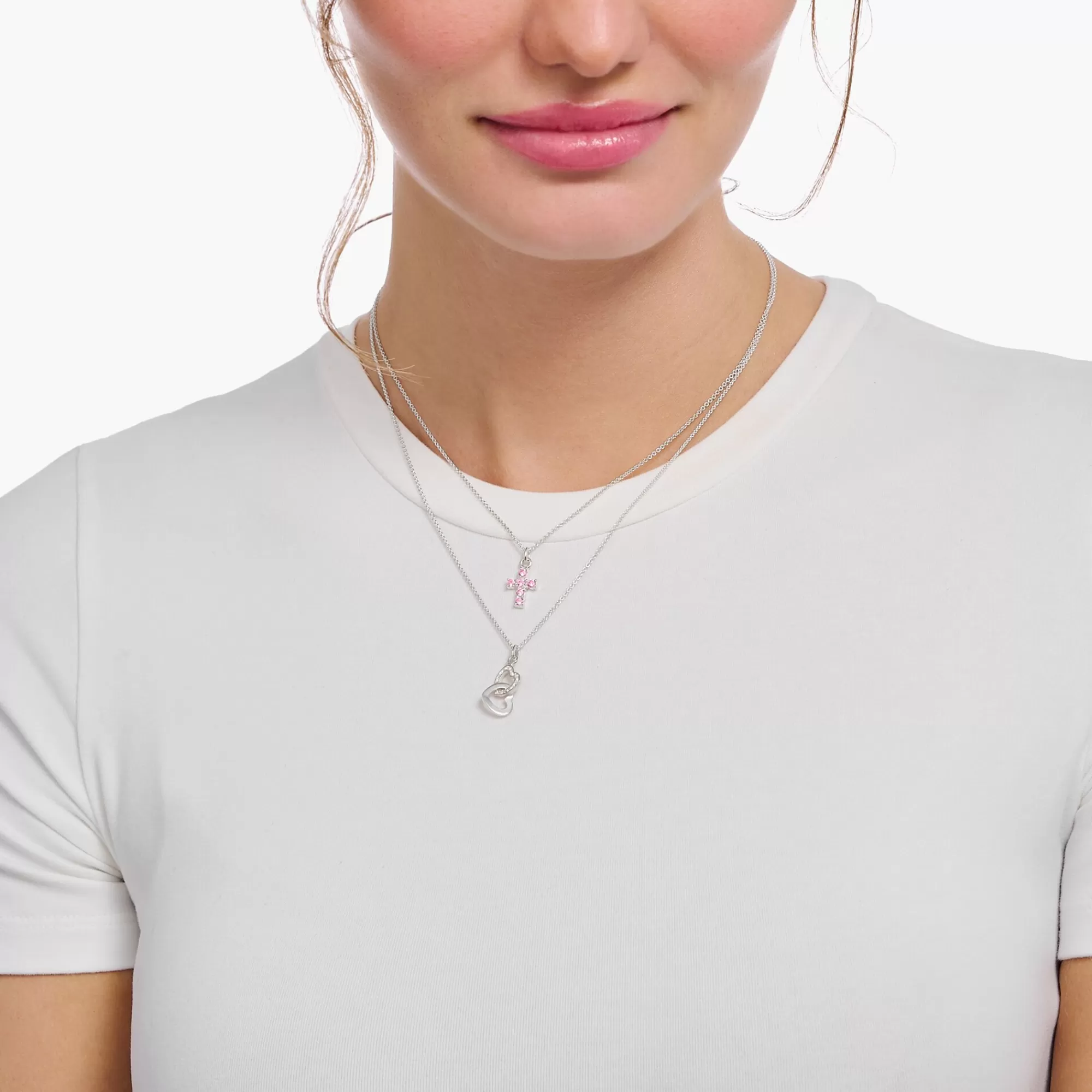 Fashion THOMAS SABO Kette mit rosafarbenem Kreuz-Anhänger Silber